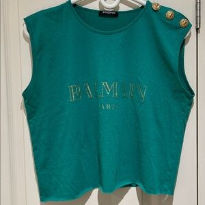 Balmain Sleeveless Top with Gold Logo and 3 shoulder buttons AUTHENTIC